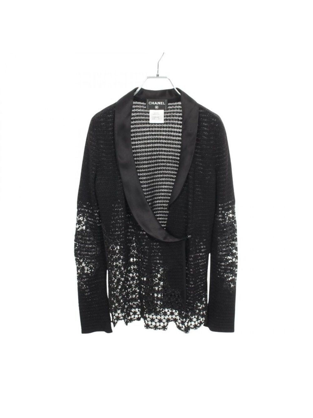 Chanel Cardigan Lace Black Rayon Cotton